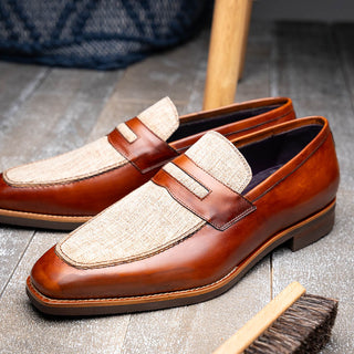 Zelli Italia Lago Men's Shoes Cognac Calf-Skin Leather Slip-On Penny Loafer (ZEL1022)