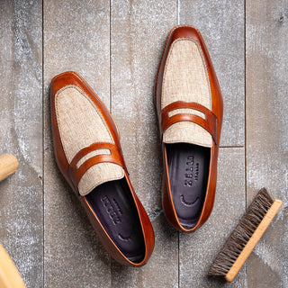 Zelli Italia Lago Men's Shoes Cognac Calf-Skin Leather Slip-On Penny Loafer (ZEL1022)