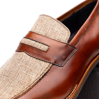 Zelli Italia Lago Men's Shoes Cognac Calf-Skin Leather Slip-On Penny Loafer (ZEL1022)