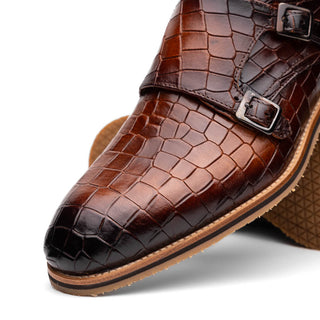Zelli Italia Legerra Men's Shoes Cognac Crocodile Print Calf-Skin Leather Monk-Strap (ZEL1074)