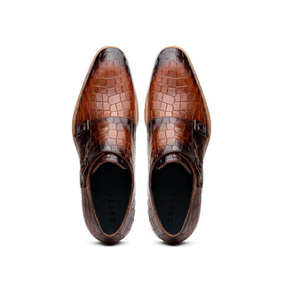Zelli Italia Legerra Men's Shoes Cognac Crocodile Print Calf-Skin Leather Monk-Strap (ZEL1074)