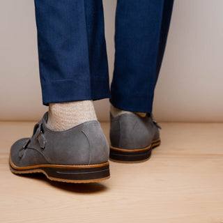 Zelli Italia Legerra Men's Shoes Gray Goat-Skin Suede Monk-Strap (ZEL1073)