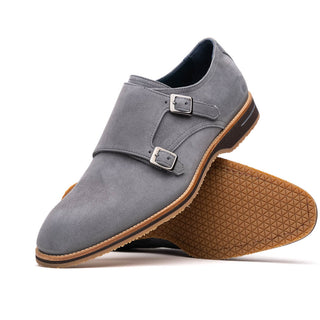 Zelli Italia Legerra Men's Shoes Gray Goat-Skin Suede Monk-Strap (ZEL1073)