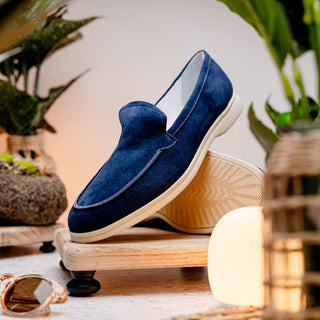 Zelli Italia Livorno Men's Shoes Navy Goat-Skin Suede Slip-On Loafer (ZEL1030)