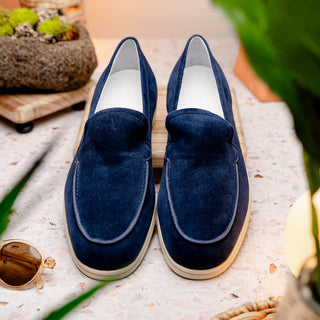 Zelli Italia Livorno Men's Shoes Navy Goat-Skin Suede Slip-On Loafer (ZEL1030)