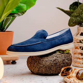 Zelli Italia Livorno Men's Shoes Navy Goat-Skin Suede Slip-On Loafer (ZEL1030)