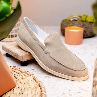 Zelli Italia Livorno Men's Shoes Bone Goat-Skin Suede Slip-On Loafer (ZEL1030)