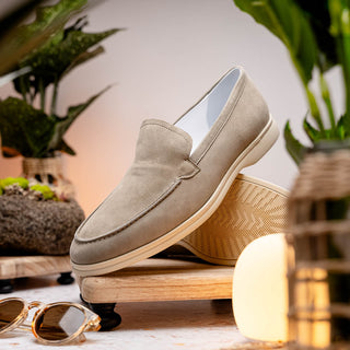 Zelli Italia Livorno Men's Shoes Bone Goat-Skin Suede Slip-On Loafer (ZEL1030)