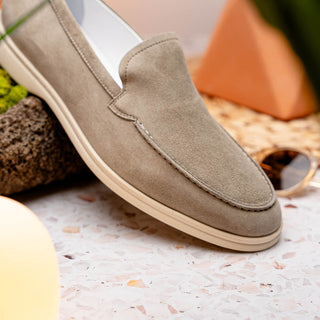 Zelli Italia Livorno Men's Shoes Bone Goat-Skin Suede Slip-On Loafer (ZEL1030)