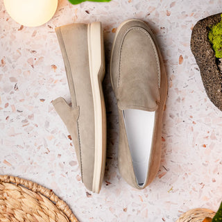 Zelli Italia Livorno Men's Shoes Bone Goat-Skin Suede Slip-On Loafer (ZEL1030)