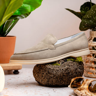 Zelli Italia Livorno Men's Shoes Bone Goat-Skin Suede Slip-On Loafer (ZEL1030)