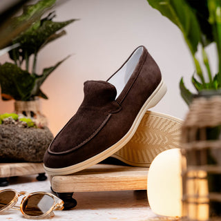 Zelli Italia Livorno Men's Shoes Mocha Goat-Skin Suede Slip-On Loafer (ZEL1030)