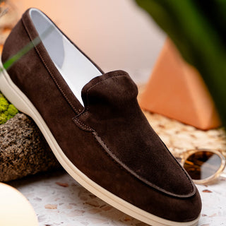 Zelli Italia Livorno Men's Shoes Mocha Goat-Skin Suede Slip-On Loafer (ZEL1030)