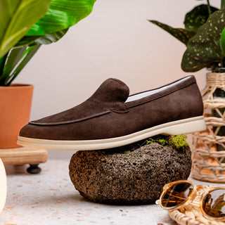 Zelli Italia Livorno Men's Shoes Mocha Goat-Skin Suede Slip-On Loafer (ZEL1030)