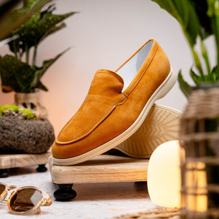 Zelli Italia Livorno Men's Shoes Cognac Goat-Skin Suede Slip-On Loafer (ZEL1030)