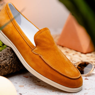 Zelli Italia Livorno Men's Shoes Cognac Goat-Skin Suede Slip-On Loafer (ZEL1030)