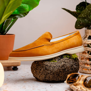 Zelli Italia Livorno Men's Shoes Cognac Goat-Skin Suede Slip-On Loafer (ZEL1030)