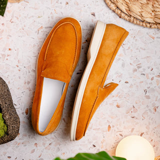 Zelli Italia Livorno Men's Shoes Cognac Goat-Skin Suede Slip-On Loafer (ZEL1030)