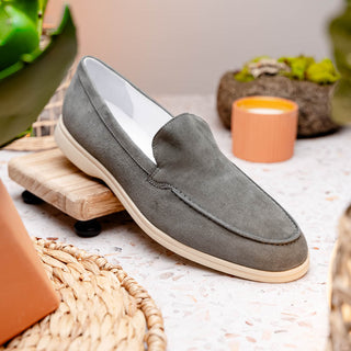 Zelli Italia Livorno Men's Shoes Gray Goat-Skin Suede Slip-On Loafer (ZEL1030)