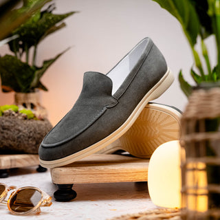 Zelli Italia Livorno Men's Shoes Gray Goat-Skin Suede Slip-On Loafer (ZEL1030)