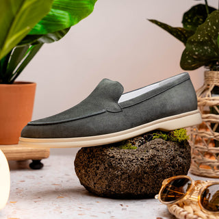 Zelli Italia Livorno Men's Shoes Gray Goat-Skin Suede Slip-On Loafer (ZEL1030)