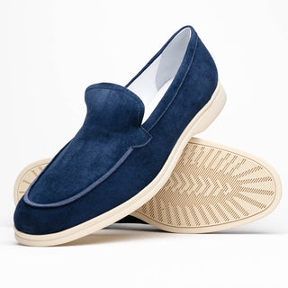 Zelli Italia Livorno Men's Shoes Navy Goat-Skin Suede Slip-On Loafer (ZEL1030)