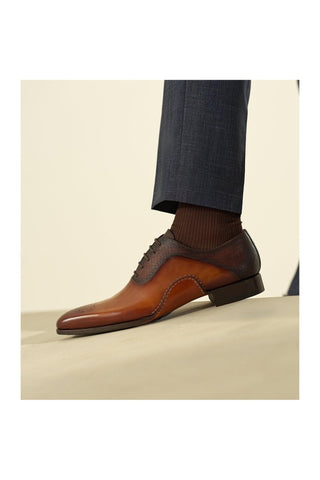 Magnanni 20120 Sanchez II Two-Tone Brown Grabado Print / Calf-Skin Leather Oxfords (MAGS1004)-AmbrogioShoes