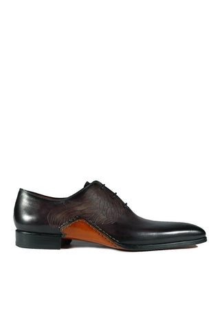 Magnanni 24133 Black & Gray Patina Leather Whole-cut Oxfords (MAGS1089)-AmbrogioShoes
