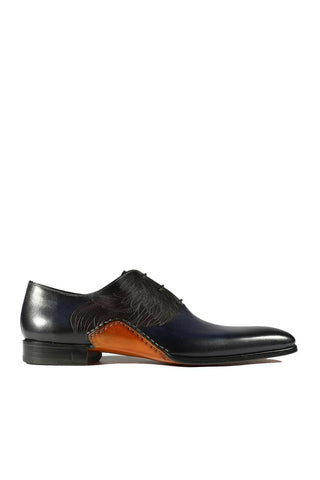 Magnanni 24133 Navy & Gray Patina Leather Whole-cut Oxfords (MAGS1093)-AmbrogioShoes