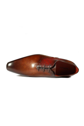 Magnanni 24133 Tobacco & Red Patina Leather Whole-cut Oxfords (MAGS1094)-AmbrogioShoes