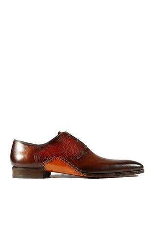 Magnanni 24133 Tobacco & Red Patina Leather Whole-cut Oxfords (MAGS1094)-AmbrogioShoes
