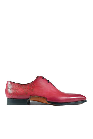 Magnanni 24140 Flamenco Pink Patina Leather Whole-Cut Oxfords (MAGS1096)-AmbrogioShoes