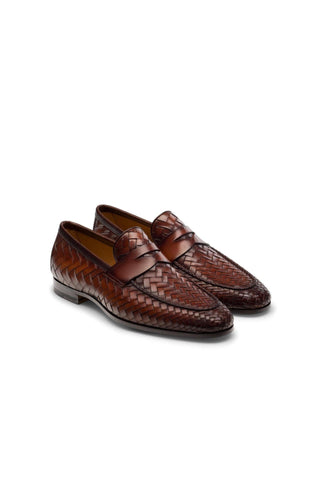 Magnanni 24461 Herman Boltiarcade Cognac Woven Leather Penny Loafers (MAGS1080)-AmbrogioShoes