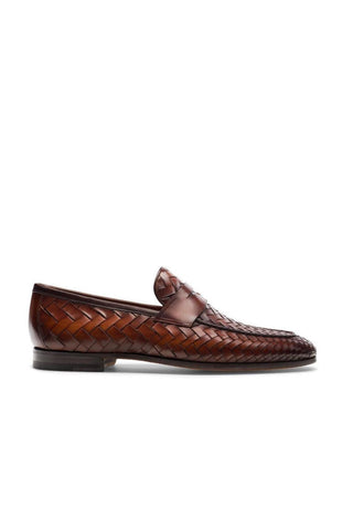 Magnanni 24461 Herman Boltiarcade Cognac Woven Leather Penny Loafers (MAGS1080)-AmbrogioShoes