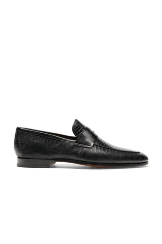 Magnanni Vicente 23257 Black Exotic Genuine Lizard Skin Classic Penny Loafers (MAGS1102)-AmbrogioShoes