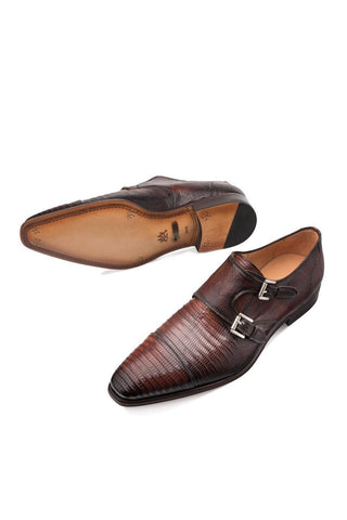 Mezlan Argentum Exotic Lizard-Skin Cap-Toe Monk-Straps Loafers (MZ3195)-AmbrogioShoes