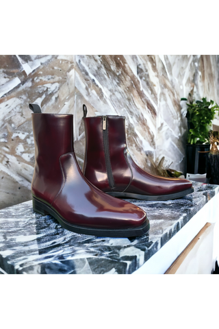 Mezlan Marques Burgundy Polished Leather High-Top Boots (MZ3655)-AmbrogioShoes