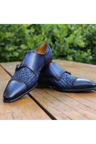 Mezlan Palomar 20688 Fabric / Calf-Skin Leather Dress/ Formal Monk-Straps Loafers (MZ3623)-AmbrogioShoes