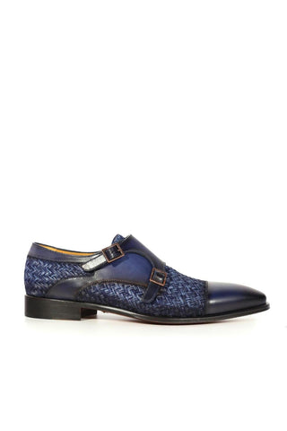 Mezlan Palomar 20688 Fabric / Calf-Skin Leather Dress/ Formal Monk-Straps Loafers (MZ3623)-AmbrogioShoes