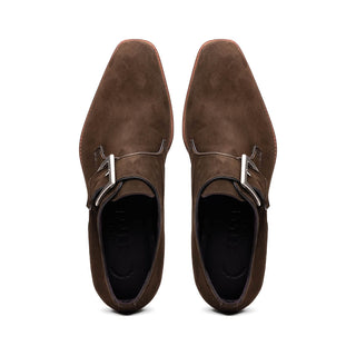 Zelli Italia Hebilla Men's Shoes Dark Brown Calf-Skin Suede Single Monk-Strap (ZEL1076)
