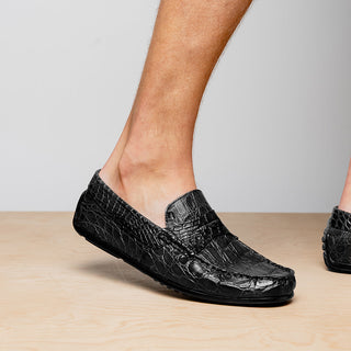 Zelli Italia Monza Men's Shoes Black Crocodile Skin Driver (ZEL1043)