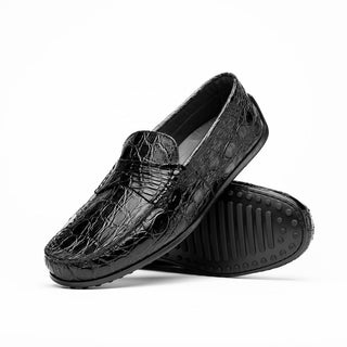Zelli Italia Monza Men's Shoes Black Crocodile Skin Driver (ZEL1043)