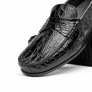 Zelli Italia Monza Men's Shoes Black Crocodile Skin Driver (ZEL1043)