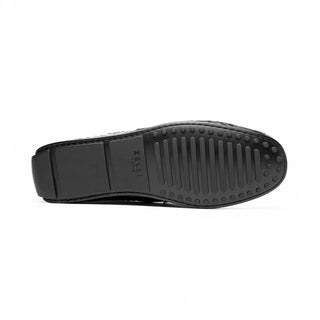 Zelli Italia Monza Men's Shoes Black Crocodile Skin Driver (ZEL1043)