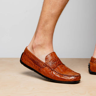 Zelli Italia Monza Men's Shoes Cognac Crocodile Skin Driver (ZEL1043)