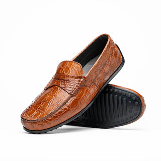 Zelli Italia Monza Men's Shoes Cognac Crocodile Skin Driver (ZEL1043)