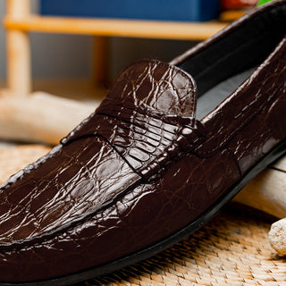 Zelli Italia Monza Men's Shoes Nicotine Crocodile Skin Driver (ZEL1043)