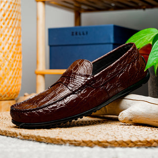 Zelli Italia Monza Men's Shoes Nicotine Crocodile Skin Driver (ZEL1043)