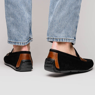 Zelli Italia Monza Men's Shoes Black & Chestnut Calf-Skin Suede Driver (ZEL1045)