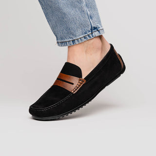 Zelli Italia Monza Men's Shoes Black & Chestnut Calf-Skin Suede Driver (ZEL1045)